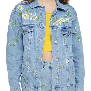 TopShop Love Me Not Embroidered Denim Jacket